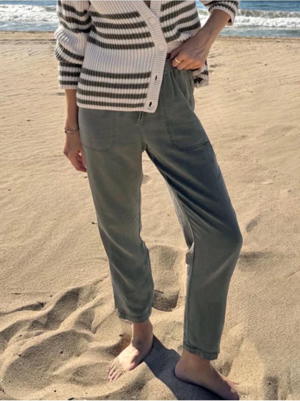 Splendid Washed Gray Drawstring Ankle Pants